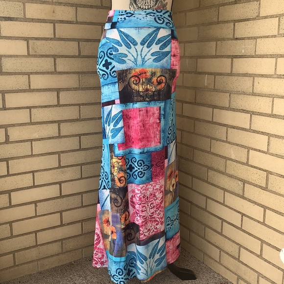 ❌DONATED❌Blue Magenta Color Block Pattern Stretch Waist Maxi Skirt - Picture 4 of 13